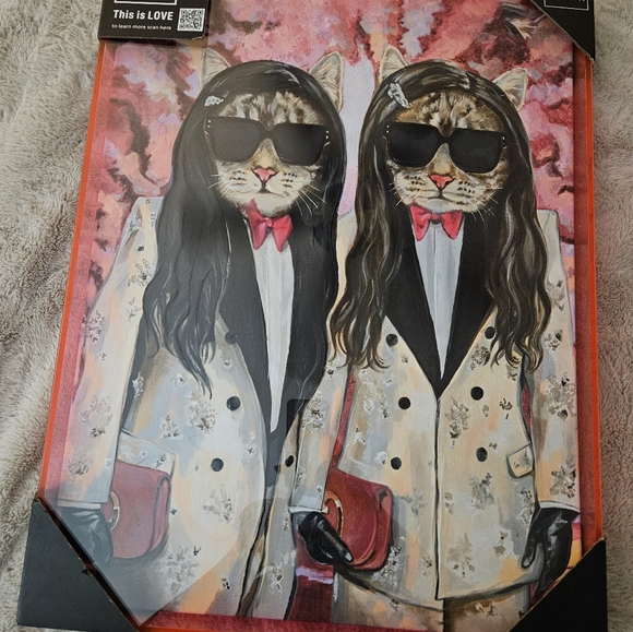 "Gala Cats" is a Stretch Canvas painting in an Acrylic Glass Shadow Box Frame - Picture 4 of 10